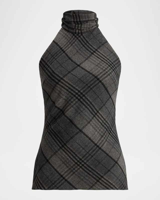 Plaid Mock-Neck Halter Top